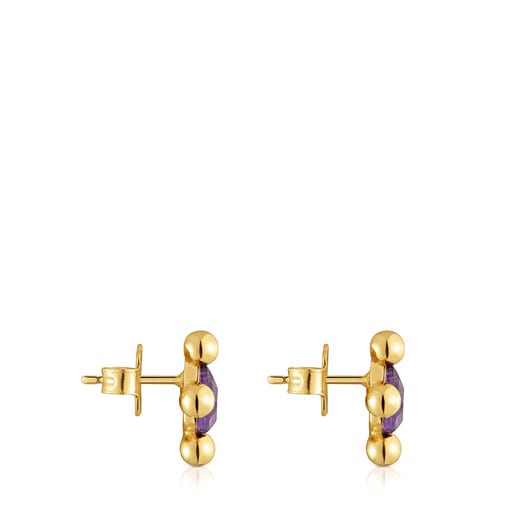 Sugar Party short Earrings with 18kt gold plating over silver and amethyst