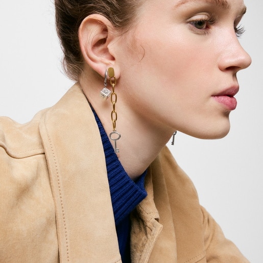 Long two-tone steel Earrings with key charm TOUS Charming