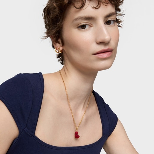 Dije oso velvet en color burdeos con baño de oro 18 kt sobre plata Bold Bear