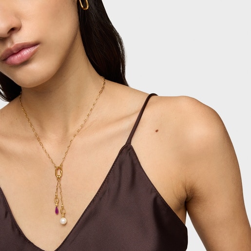 Small 18kt gold plating over silver Pendant with rhodolite Medallions