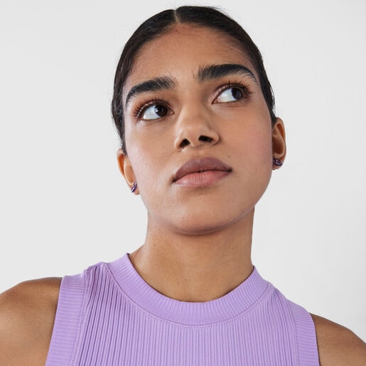 Золотые серьги Vita с аметистом и бриллиантом