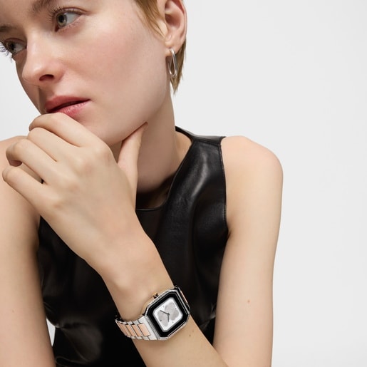 Montre Smartwatch avec bracelet en acier, acier rose et zirconiums B-Connect