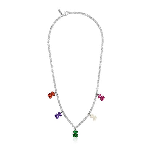 Bold Bear silver necklace with 5 colored steel bears | TOUS