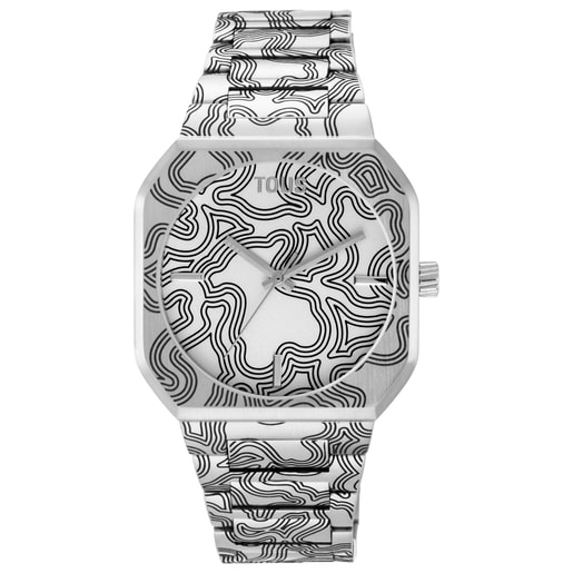 Reloj analógico con brazalete gravado de acero Lit