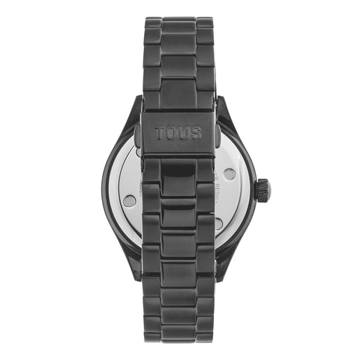 Analogowy zegarek T-Logo wyposażony w stalową bransoletę z czarną powłoką IP i ozdobiony kryształkami