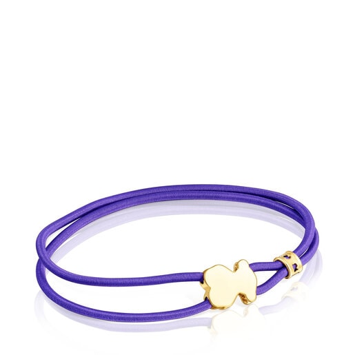 Pulsera elástica lila con oso con baño de oro 18 kt sobre plata Sweet Dolls