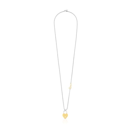 عِقد طويل من الصُلب مُرصّع بتميمة على شكل قلب بدرجتَي لون من تشكيلة TOUS Charming