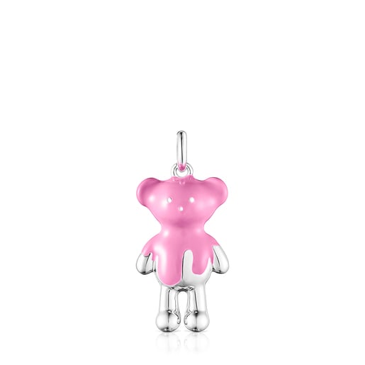 Dije Teddy Bear de plata y esmalte rosa - Exclusivo online