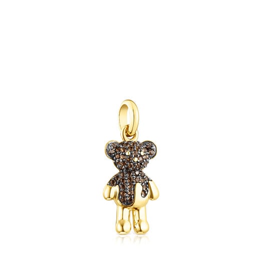 Silver vermeil TOUS Teddy Bear Splash Pendant with smoky quartz