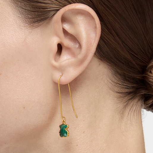 Long Silver Vermeil and Malachite Icon Color Earrings