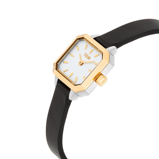 14kt gold oval Watch with analog Swiss movement and leather bracelet Les Classiques Mini