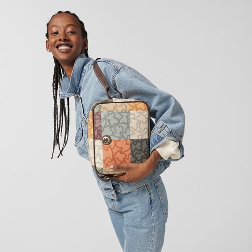 オレンジ - ブラウンのキャンバス製ショルダーバッグ Kaos Cuadrados