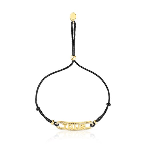 Pulsera de nylon negro, plata con baño de oro 18 kt sobre plata y diamantes Logo