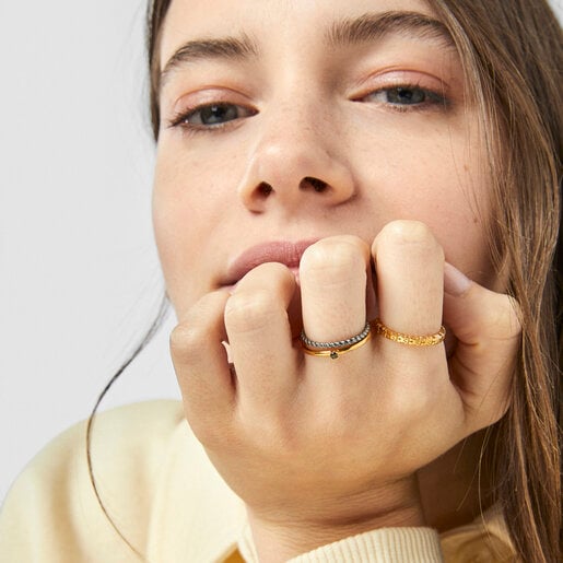 Сет колец Ring Mix из вермеля и темного серебра со шпинелью