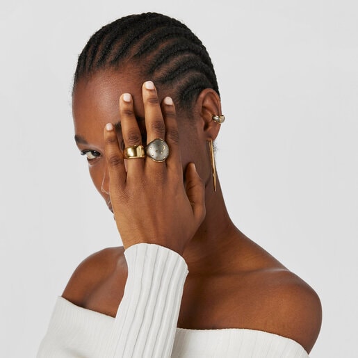 silver vermeil and dark Twiling Domed ring