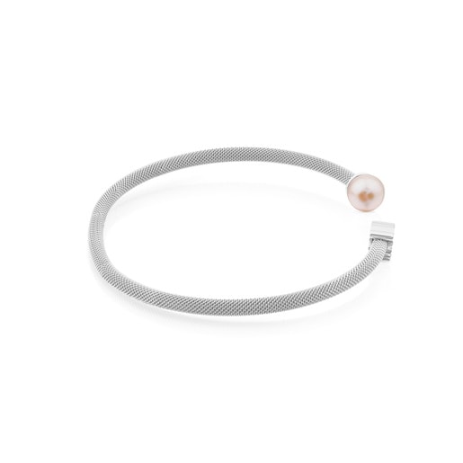 Bracelet Icon Mesh en acier et argent vermeil rose avec perle