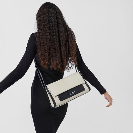 תיק צד TOUS Empire בינוני מעור בצבעי בז' ושחור