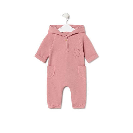 Baby jumpsuit with hood in Icon pink