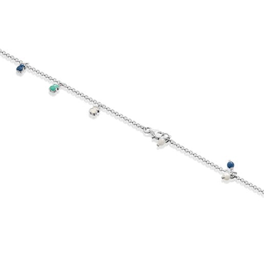 Mini Color Anklet in Silver with Gemstones and Pearl
