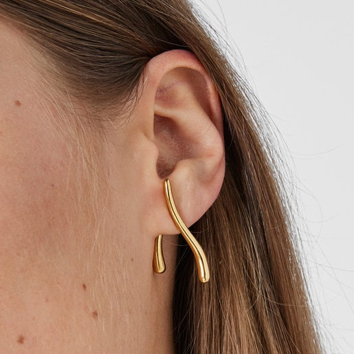 Aretes con baño de oro 18 kt sobre plata doble onda New Hav