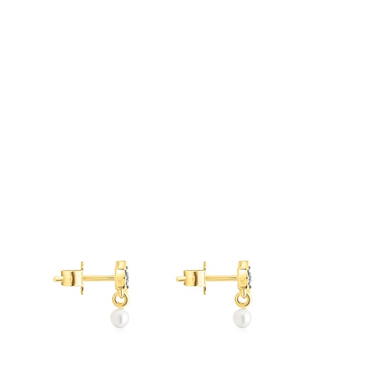 Pendientes con baño de oro 18 kt sobre plata y estrella de zafiros y perla TOUS New Motif