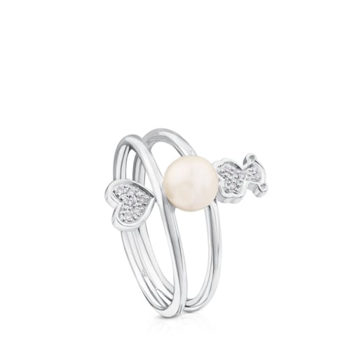 Anillo Puppies de Oro blanco con Diamantes y Perla