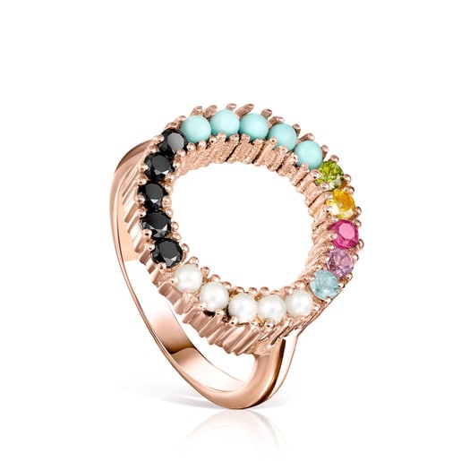Bague Straight cercle en Or Vermeil rose avec Pierres précieuses