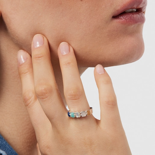 TOUS Mini Color Ring Silver with Gemstones 0,5cm. | Plaza Las Americas