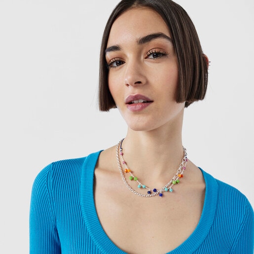 שרשרת TOUS Icon Glass מכסף ומזכוכית מוראנו צבעונית