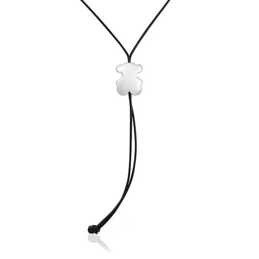 Long rubber Necklace with 30 mm silver bear TOUS Bold Motif