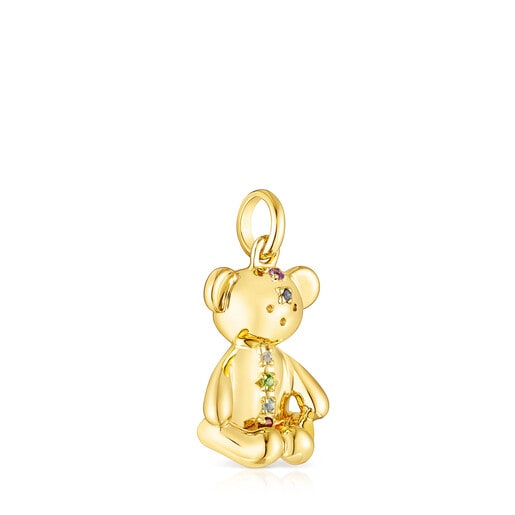 Silver vermeil Teddy Bear Pendant with gemstones