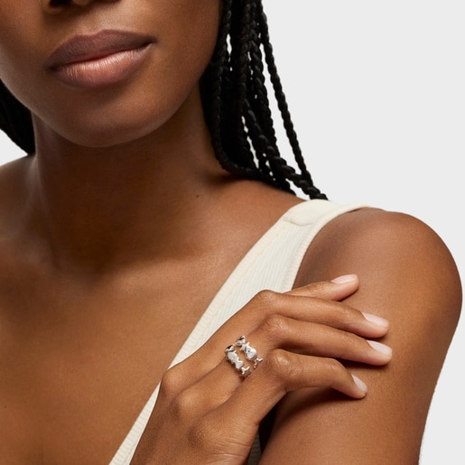 Silver TOUS Mini Icons Ring with Bear