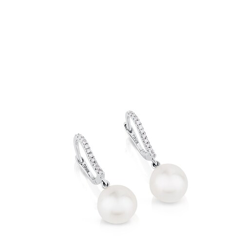 Pendientes de oro blanco con diamantes y perla Les Classiques