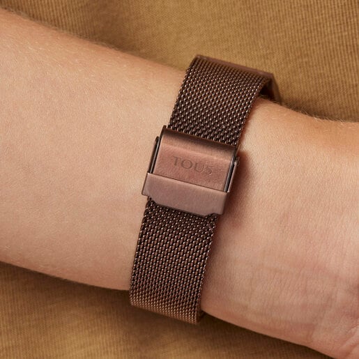 Pink IP steel Rond Connect Watch with mesh strap