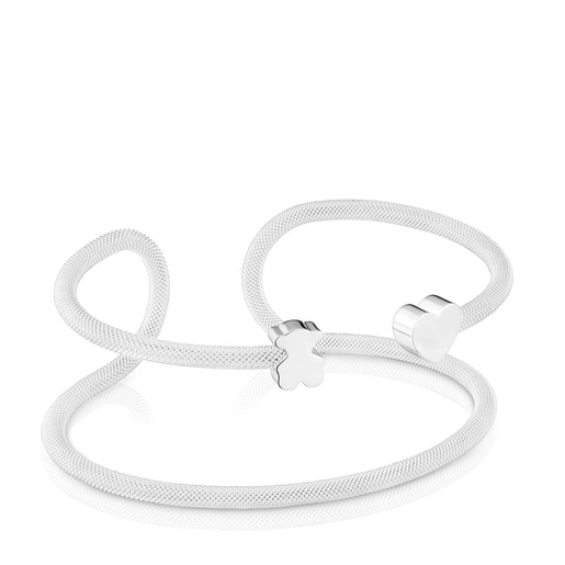 Bracelet manchette double en argent Icon Mesh