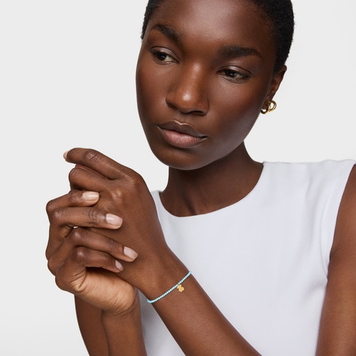 Pulsera elástica con magnesia azul y oso con baño de oro 18 kt sobre plata TOUS Motivos