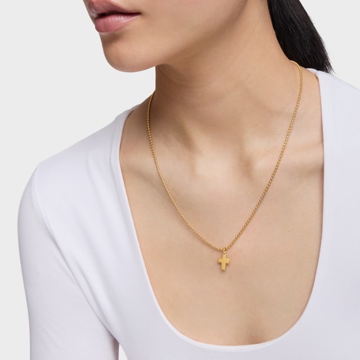 18ktゴールドコーティング・シルバーの十字架ペンダントトップ TOUS Motif