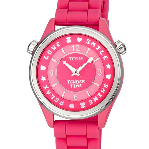 Montre Tender Time en acier avec bracelet en silicone rose