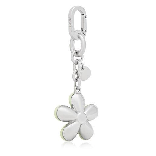 Olive green Key ring Puffed Daisy Flower