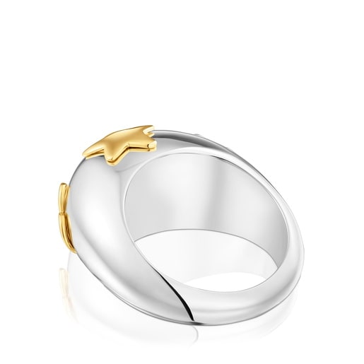 Two-tone dome Ring with motifs Warm