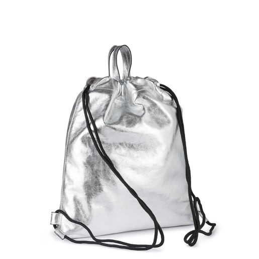 Silver colored Leather Tulia Crack Backpack