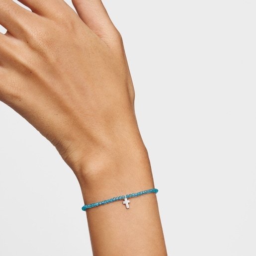 Elastic Bracelet with neon apatite and silver cross TOUS Motifs