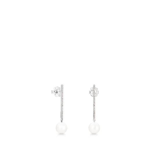 Silver TOUS Pearl Earrings with Diamond and Pearl