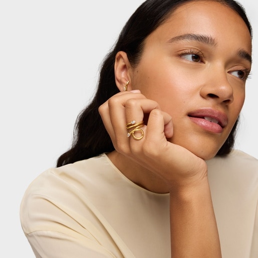 Anillo espiral con baño de oro 18 kt sobre plata y diamantes creados en laboratorio Lio LGD