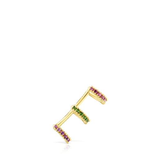 Silver vermeil TOUS Straight Triple earcuff with rhodolites, chrome diopside and gemstones