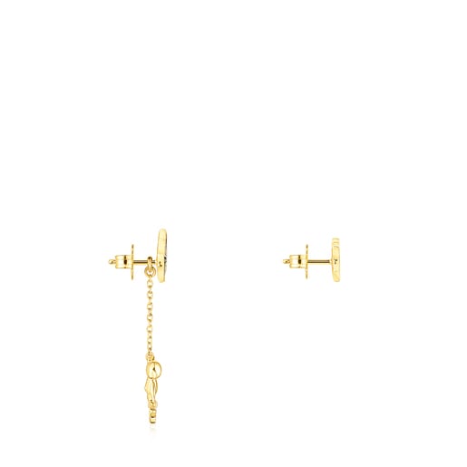 Aretes corto/largo Teddy Bear Stars con baño de oro 18 kt sobre plata y gemas