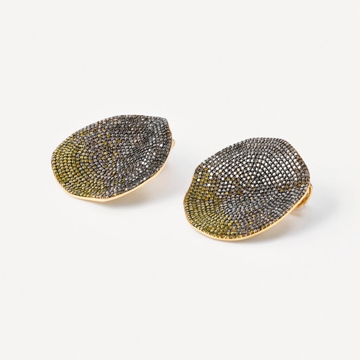 Large Gold ATELIER Nenufar Earrings with yellow Diamonds