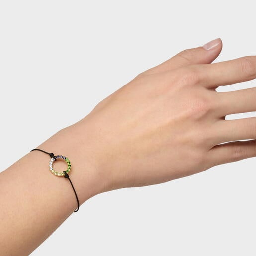 18kt gold-plated silver and black nylon Bracelet with gemstones TOUS Straight