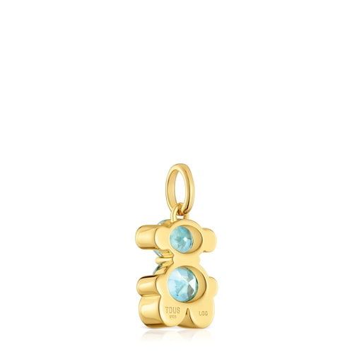 Pendente piccolo con motivo a orsetto in argento placcato oro 18 kt e zaffiro blu creato in laboratorio Color Bear LGG