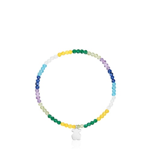 ブルーのジェムストーンとシルバーのベアのモチーフが付いた伸縮性ブレスレット TOUS Motif